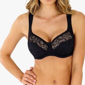 Rosme Lingerie Half Padded Bra Underwire Lace Full Coverage Black US Size 32I